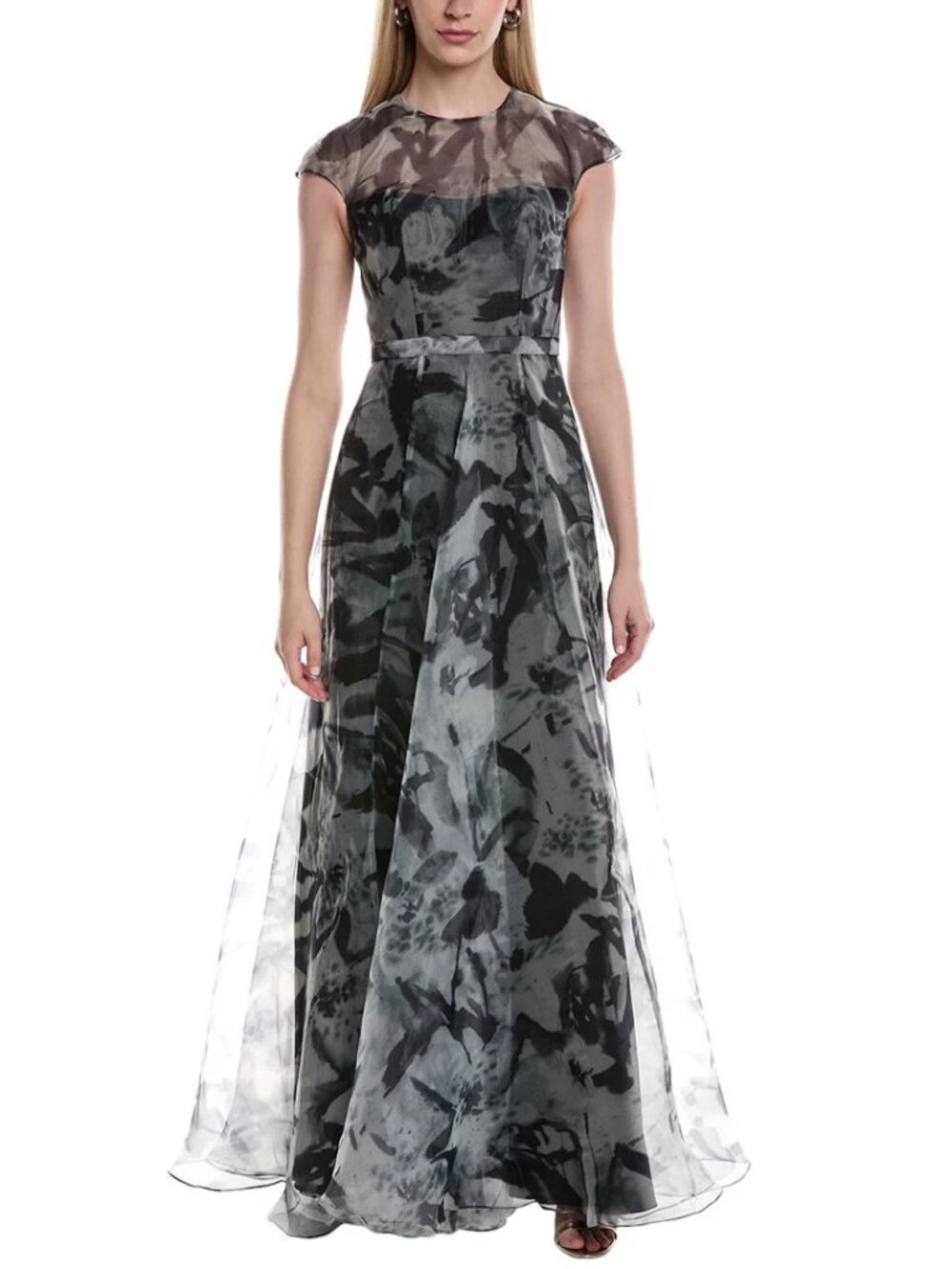 NWT Rene Ruiz Collection Illusion Organza A-Line Cap Sleeve Gown Size 6